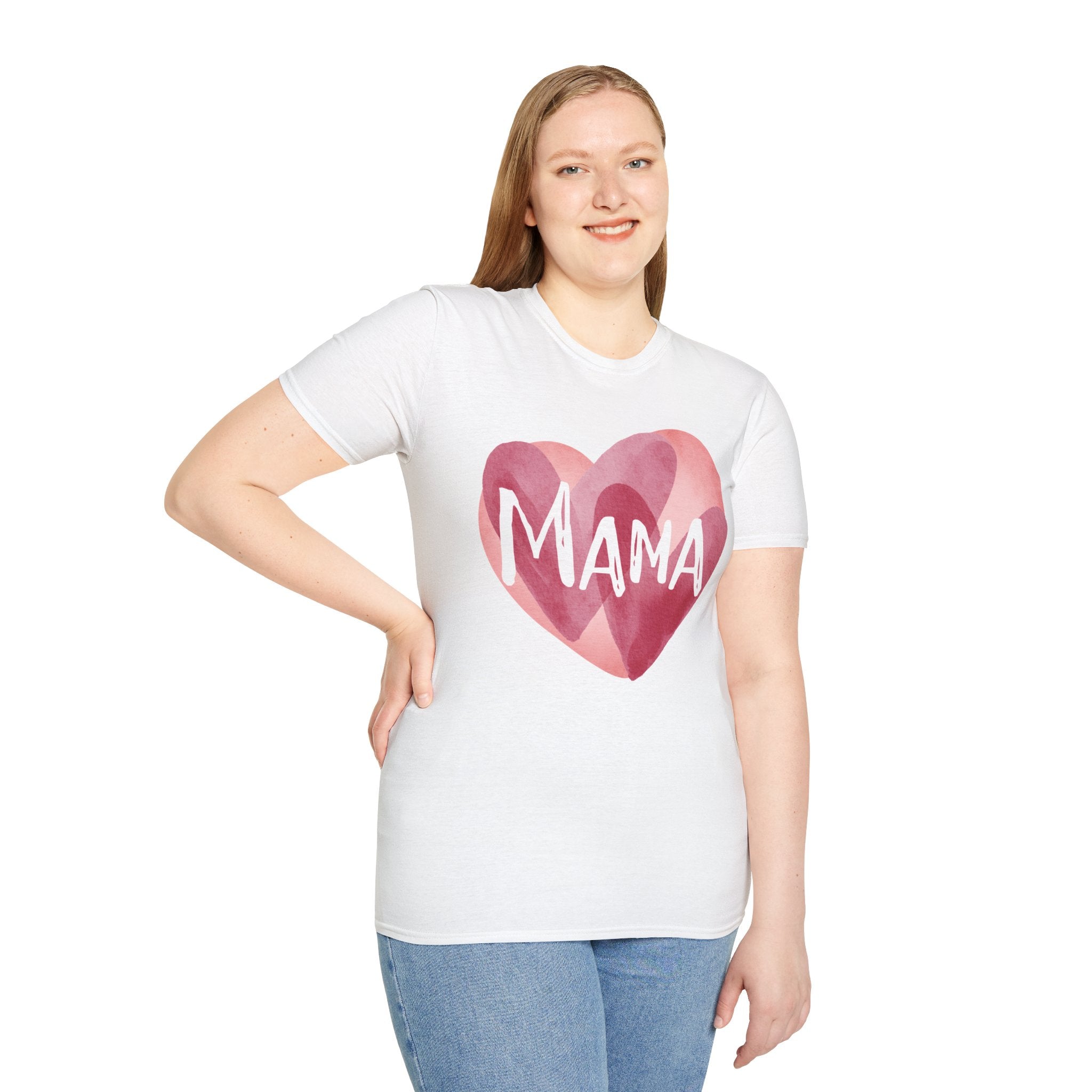 Mama Heart T-Shirt — Watercolor Pink Heart "Mama" Tee, Mother's Day Gift