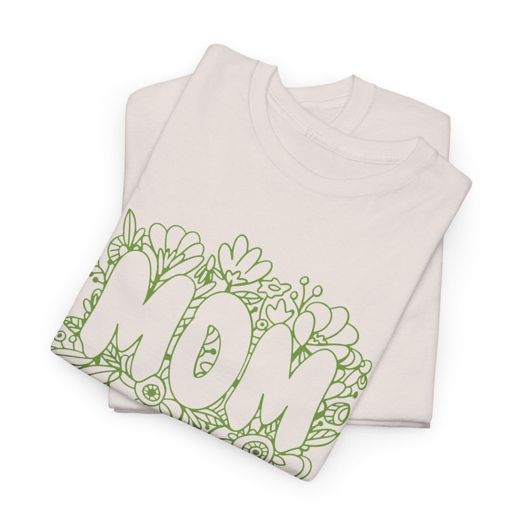 Mom Floral Outline T-Shirt — "MOM" Flower Doodle Tee for Mother's Day & Everyday
