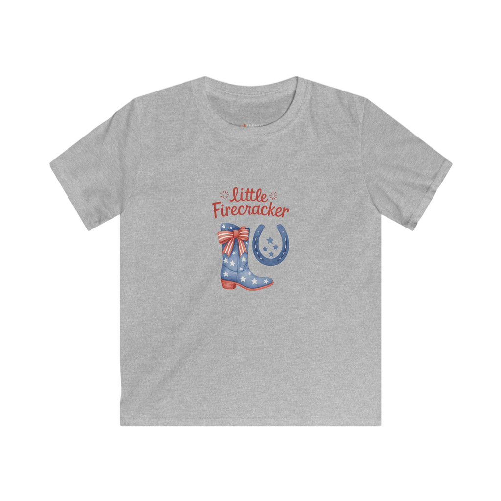 Kids Tee - "Little Firecracker" Patriotic Cowboy Boots Fourth of July Shirt