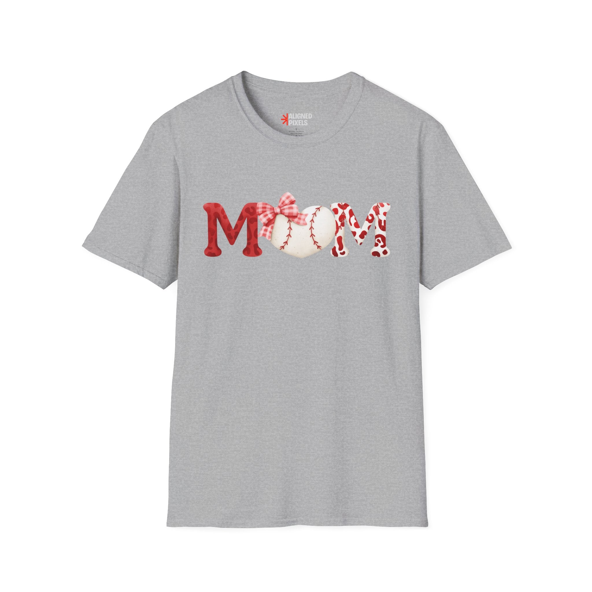 Mom Baseball Heart T-Shirt — Floral Red "MOM" Soft Tee