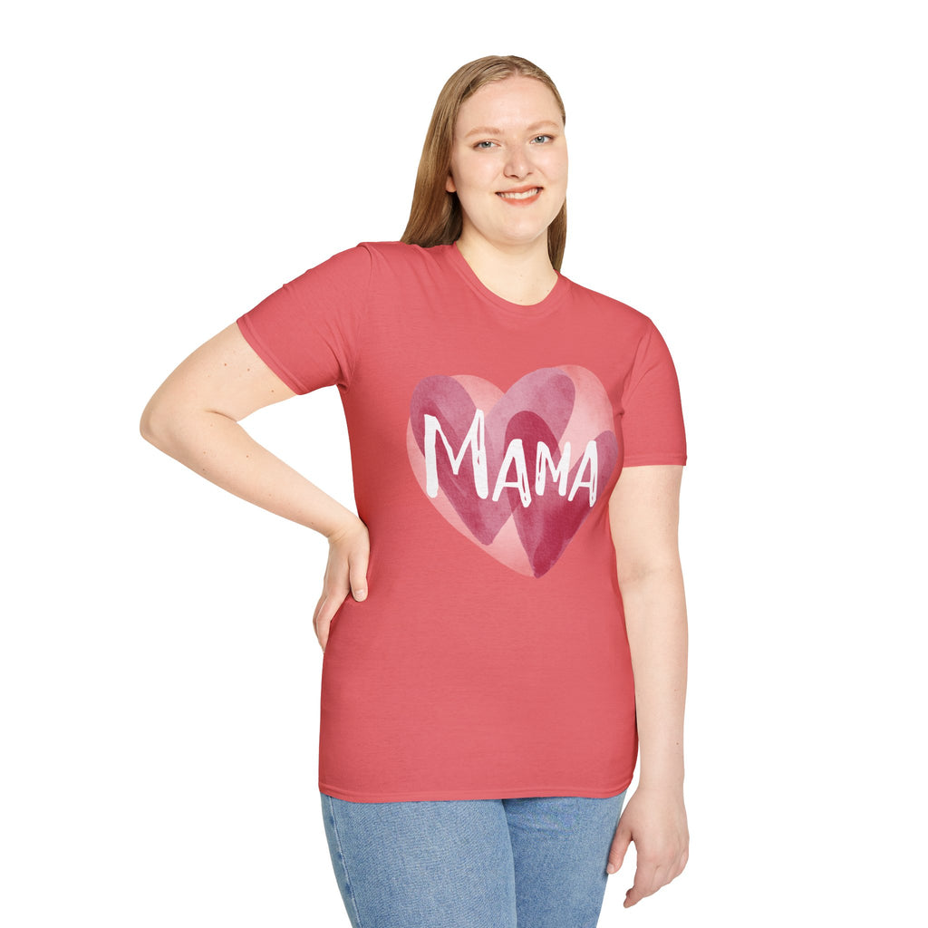 Mama Heart T-Shirt — Watercolor Pink Heart "Mama" Tee, Mother's Day Gift