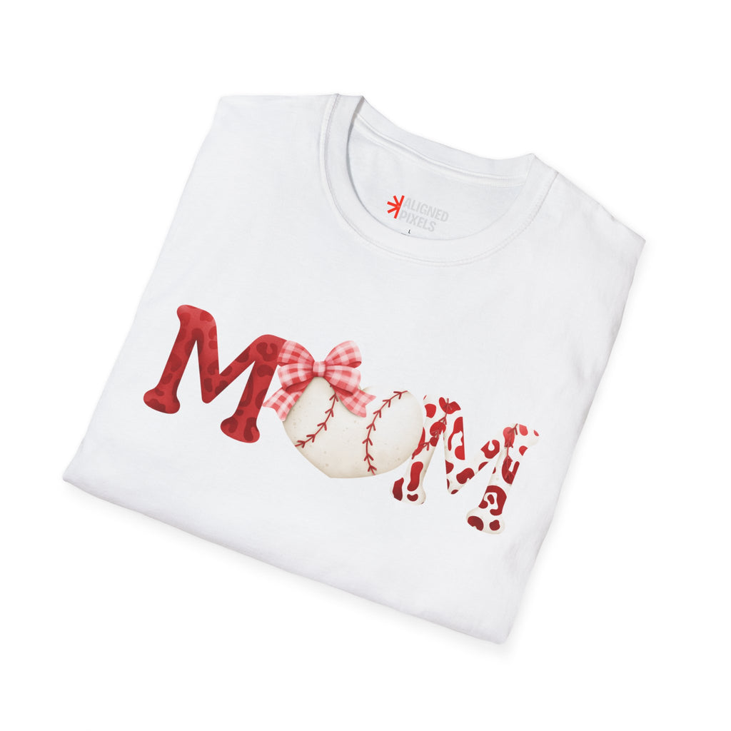 Mom Baseball Heart T-Shirt — Floral Red "MOM" Soft Tee