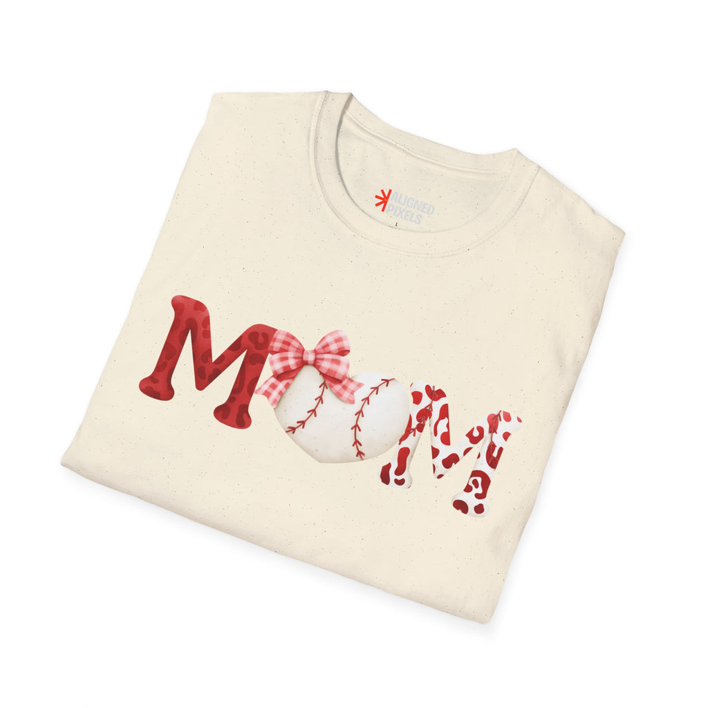 Mom Baseball Heart T-Shirt — Floral Red "MOM" Soft Tee