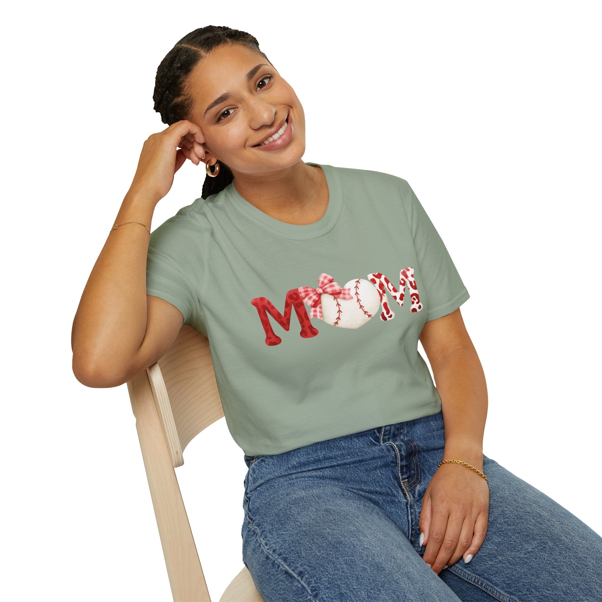Mom Baseball Heart T-Shirt — Floral Red "MOM" Soft Tee