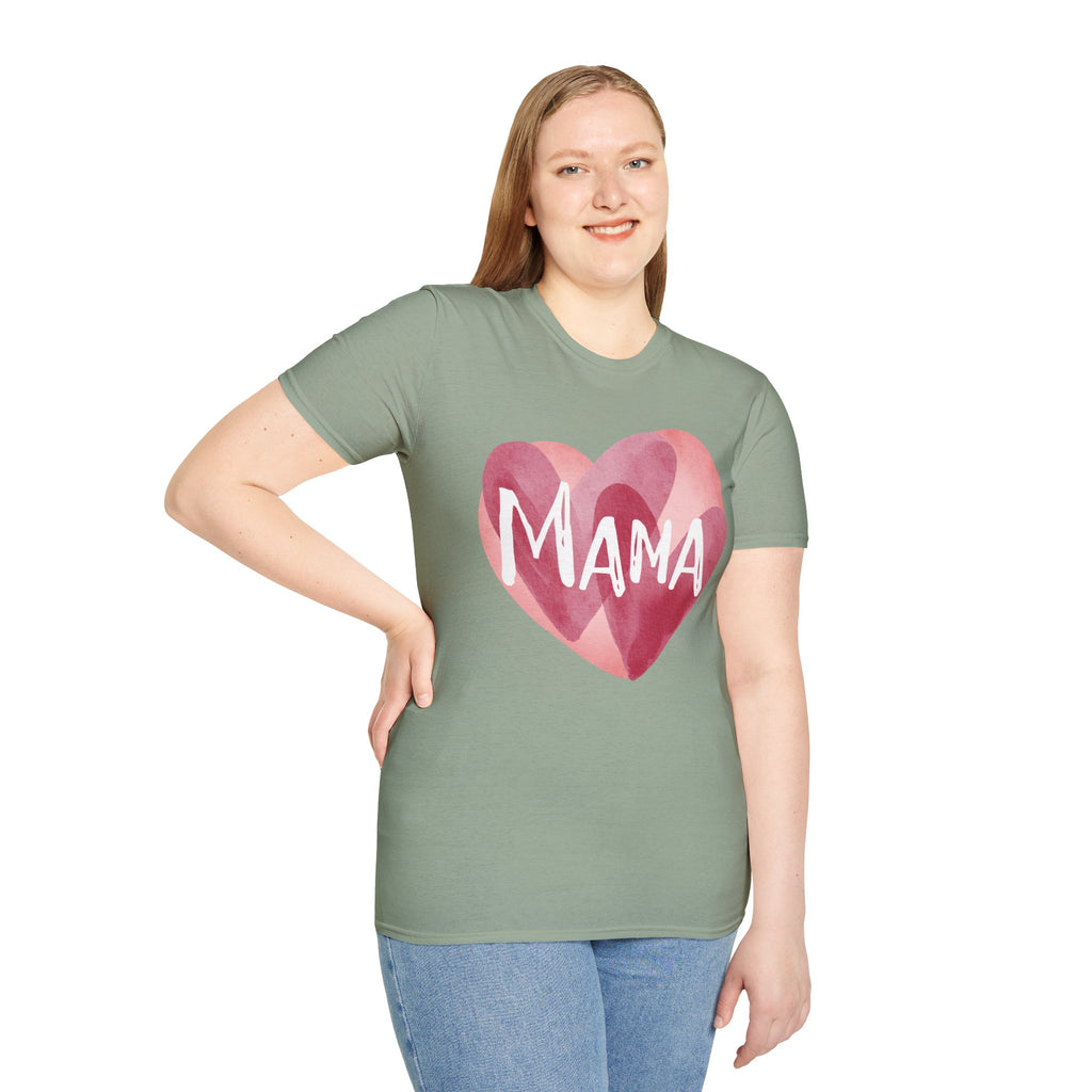 Mama Heart T-Shirt — Watercolor Pink Heart "Mama" Tee, Mother's Day Gift