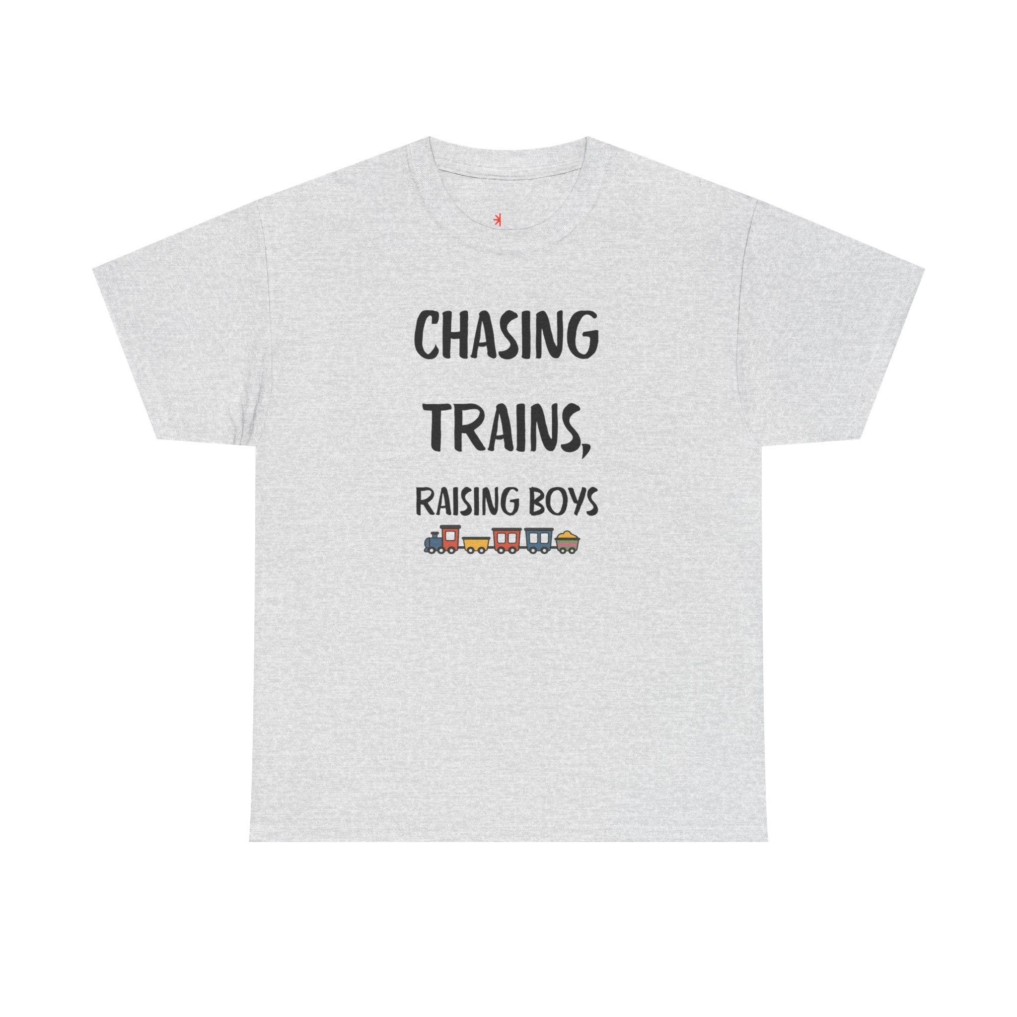 Chasing Trains, Raising Boys T-Shirt — Cute Parent Tee for Train-Loving Moms & Dads