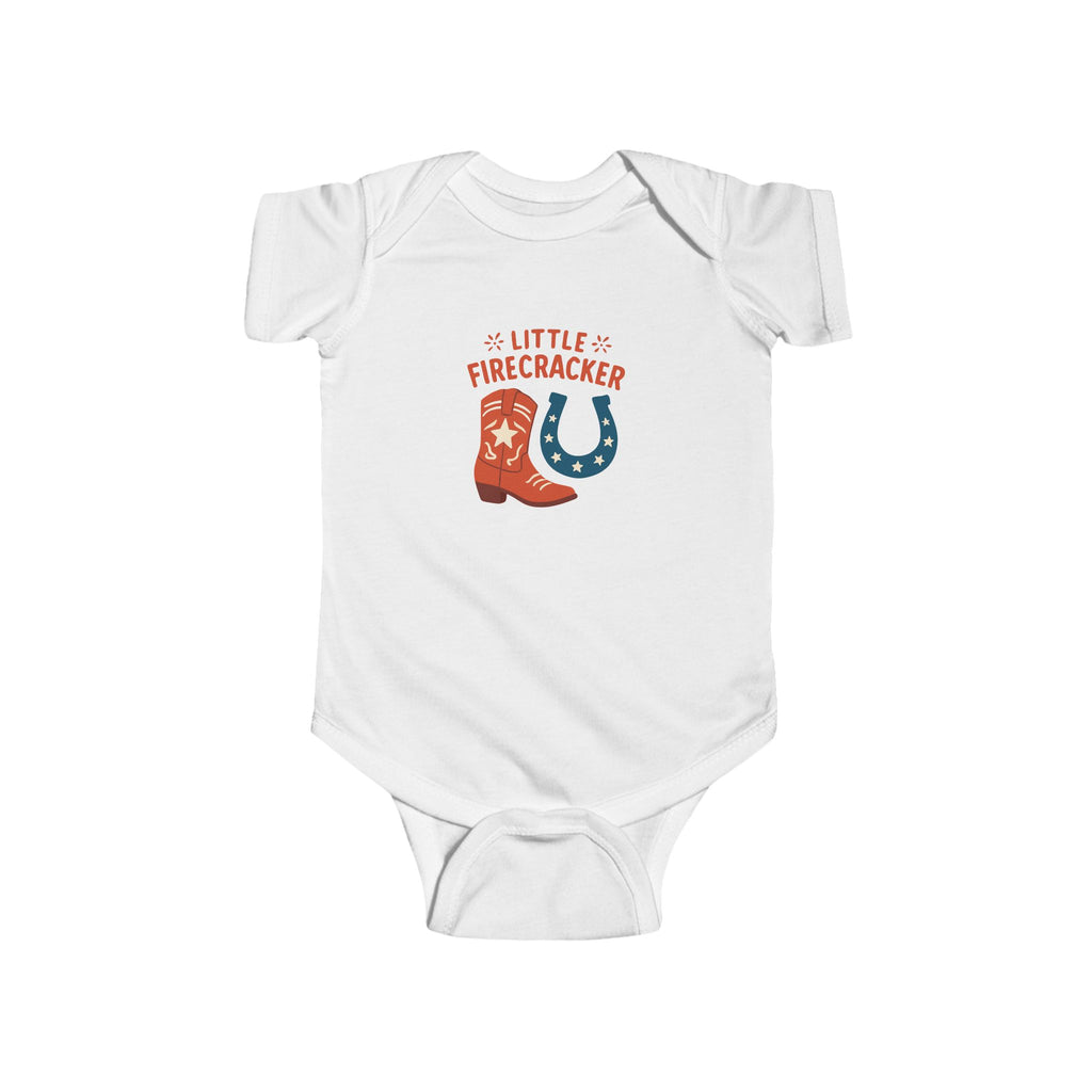 Little Firecracker Baby Bodysuit – Cute Western Cowboy Onesie with Boots & Horseshoe