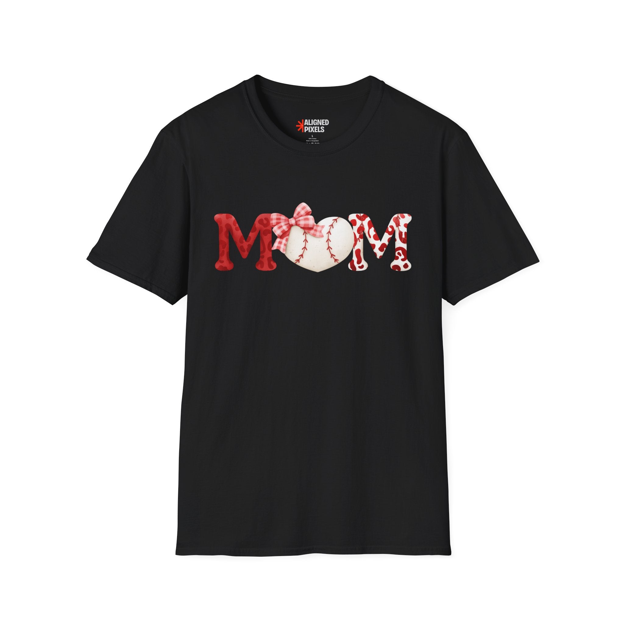 Mom Baseball Heart T-Shirt — Floral Red "MOM" Soft Tee