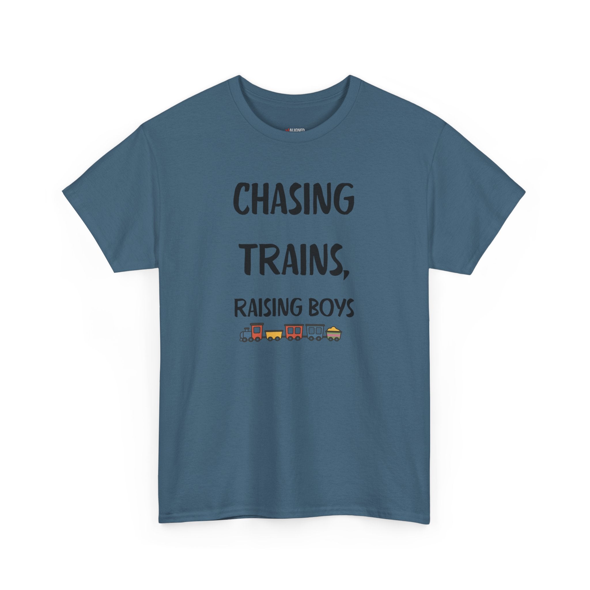 Chasing Trains, Raising Boys T-Shirt — Cute Parent Tee for Train-Loving Moms & Dads