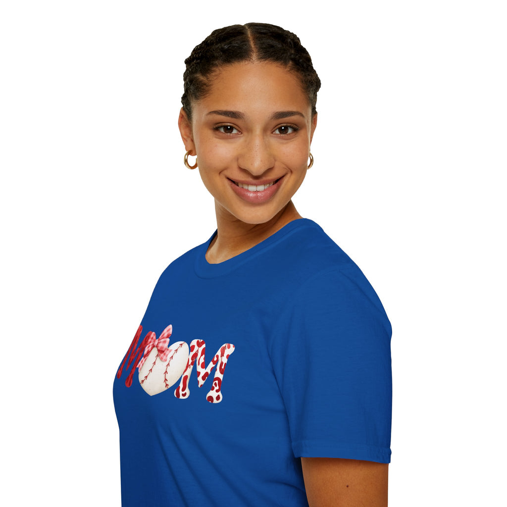 Mom Baseball Heart T-Shirt — Floral Red "MOM" Soft Tee