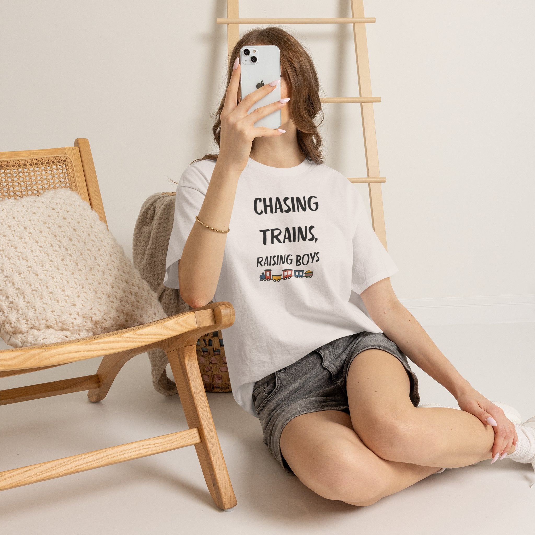 Chasing Trains, Raising Boys T-Shirt — Cute Parent Tee for Train-Loving Moms & Dads