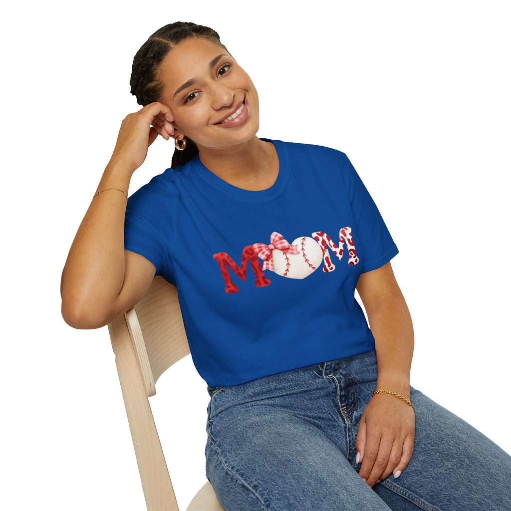 Mom Baseball Heart T-Shirt — Floral Red "MOM" Soft Tee
