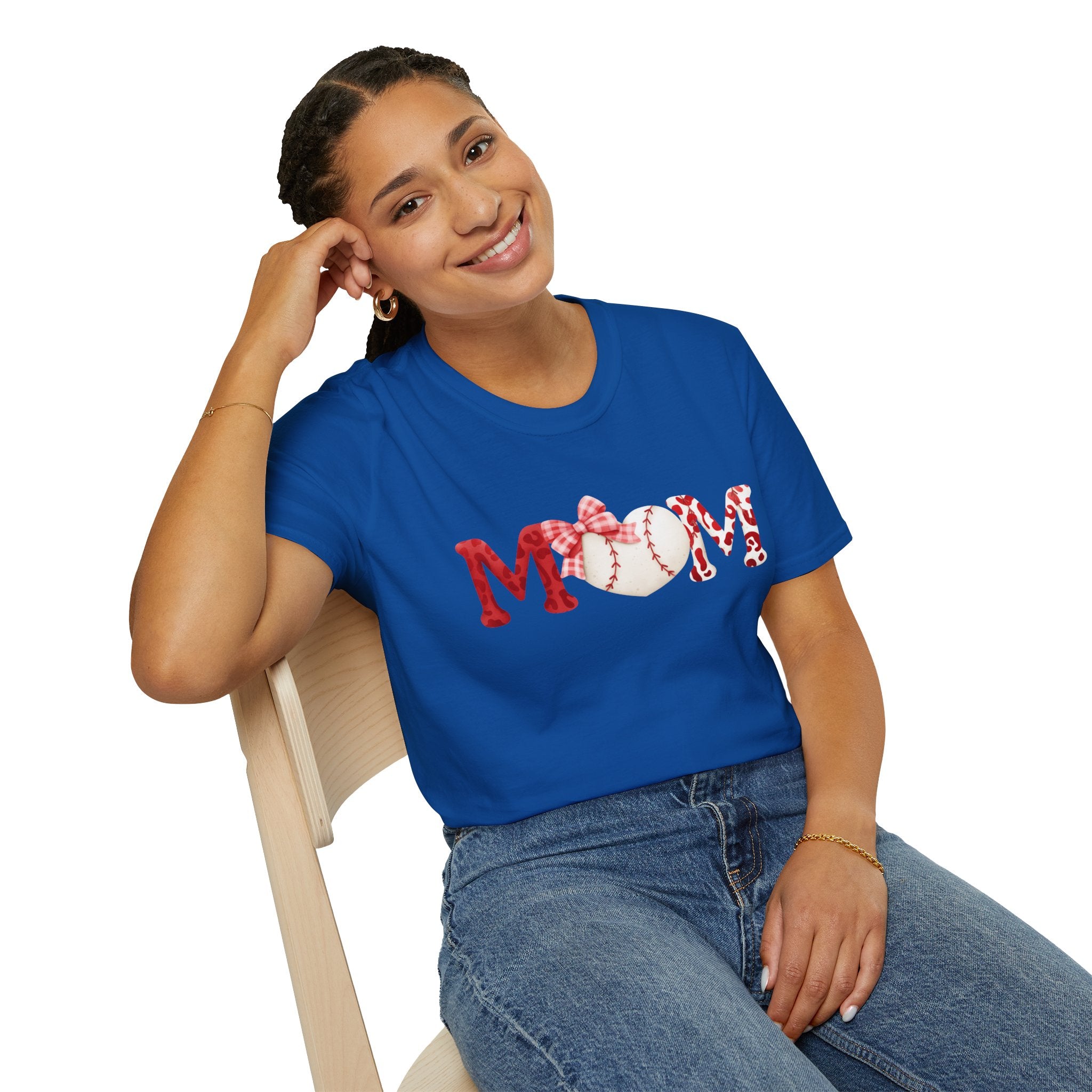 Mom Baseball Heart T-Shirt — Floral Red "MOM" Soft Tee
