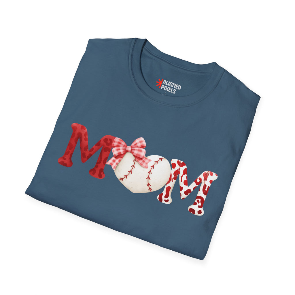Mom Baseball Heart T-Shirt — Floral Red "MOM" Soft Tee