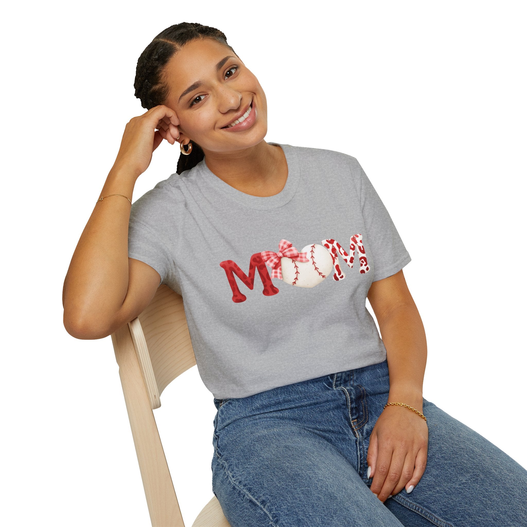 Mom Baseball Heart T-Shirt — Floral Red "MOM" Soft Tee