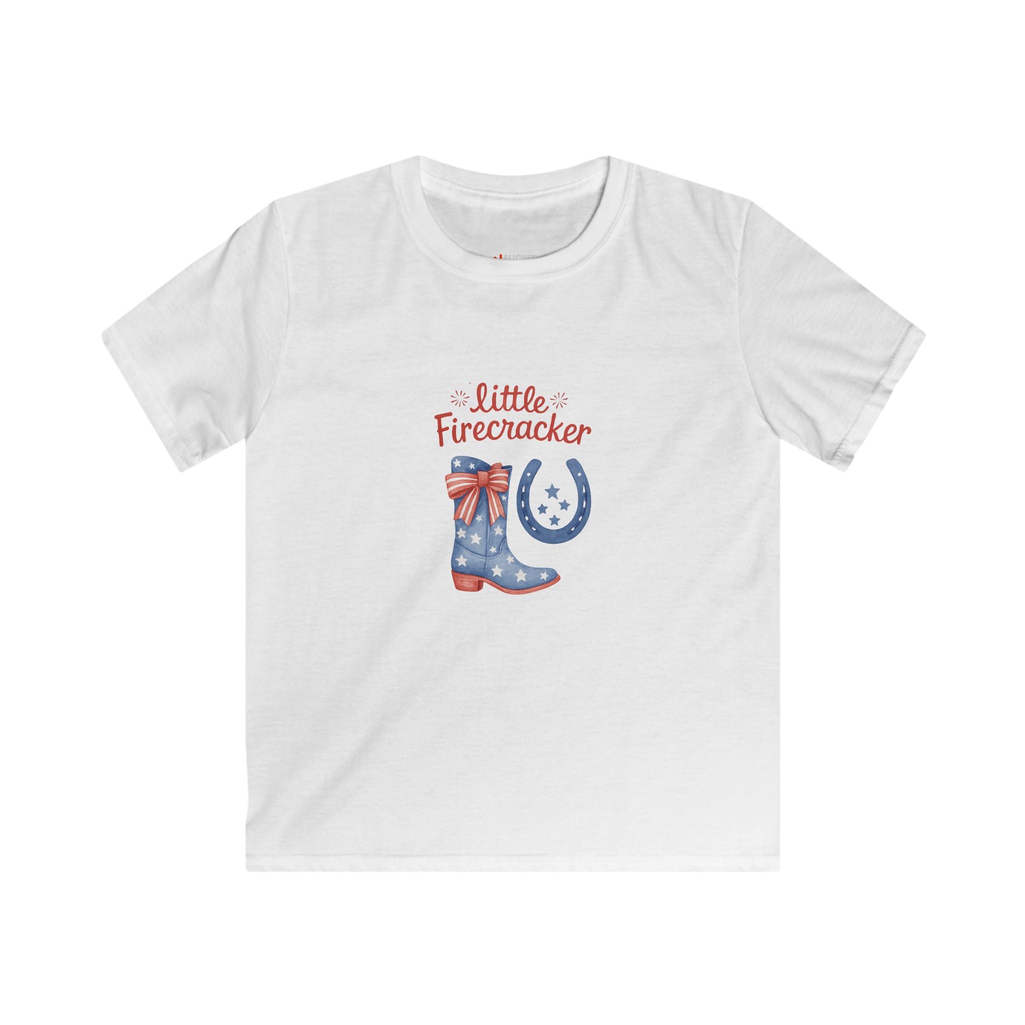 Kids Tee - "Little Firecracker" Patriotic Cowboy Boots Fourth of July Shirt