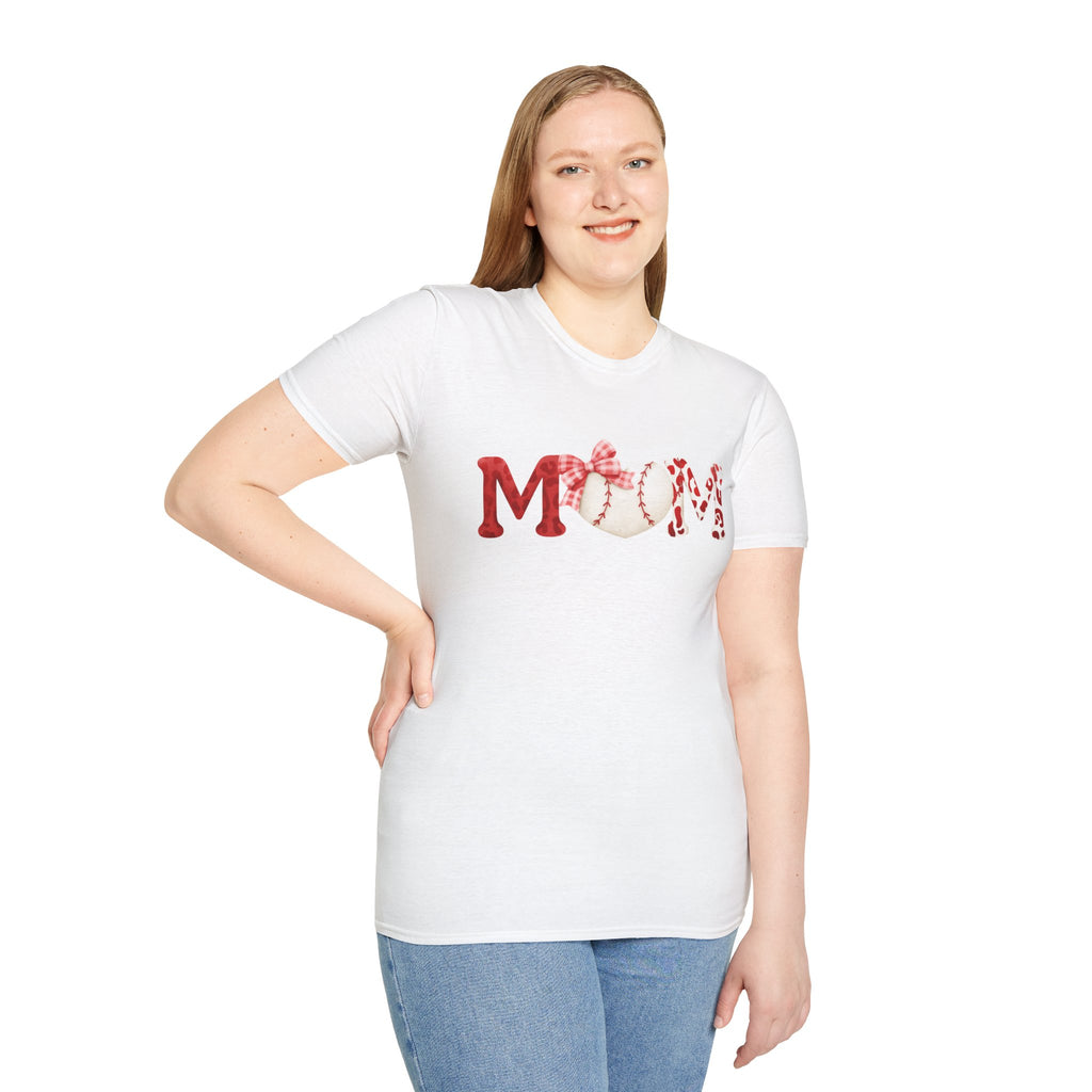 Mom Baseball Heart T-Shirt — Floral Red "MOM" Soft Tee