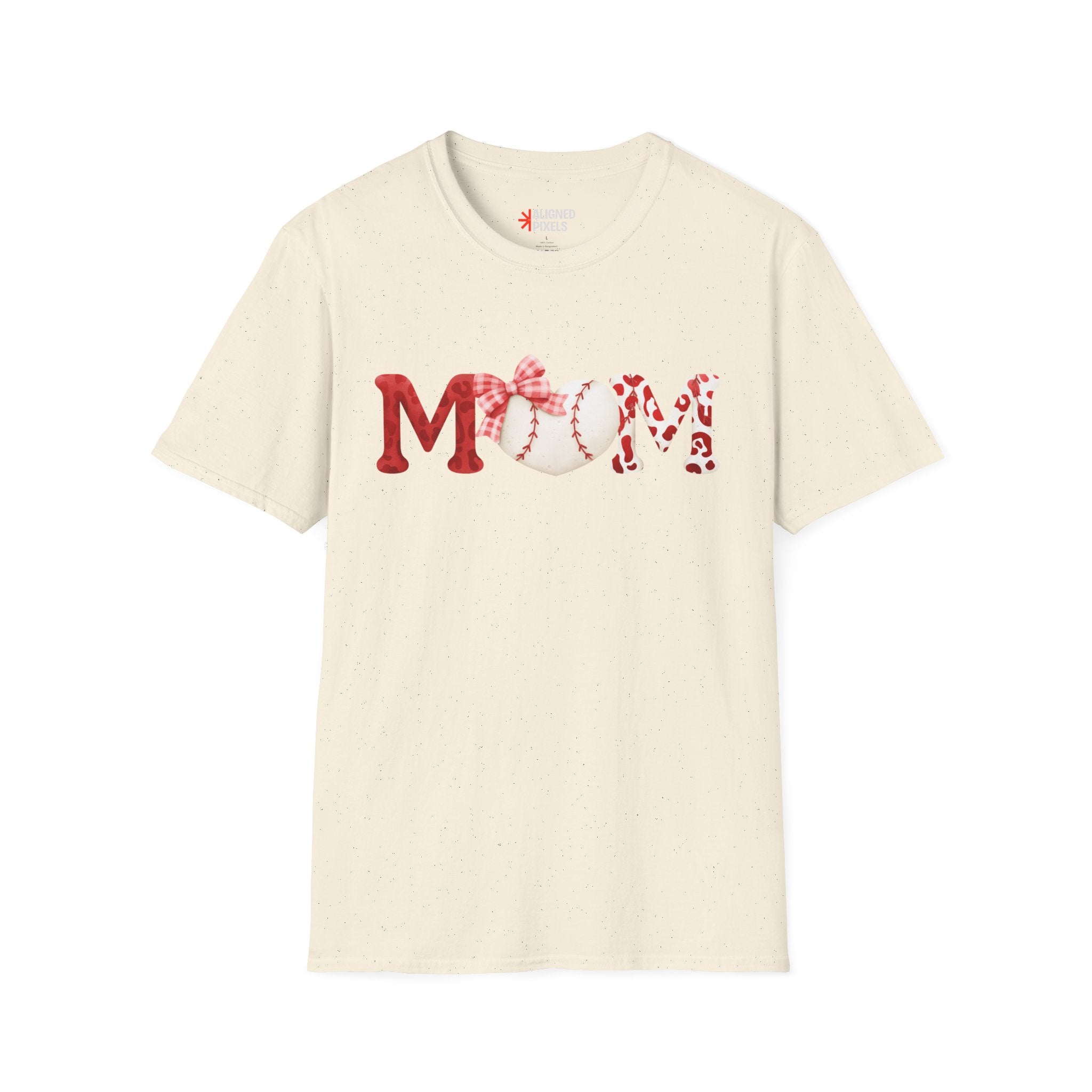 Mom Baseball Heart T-Shirt — Floral Red "MOM" Soft Tee