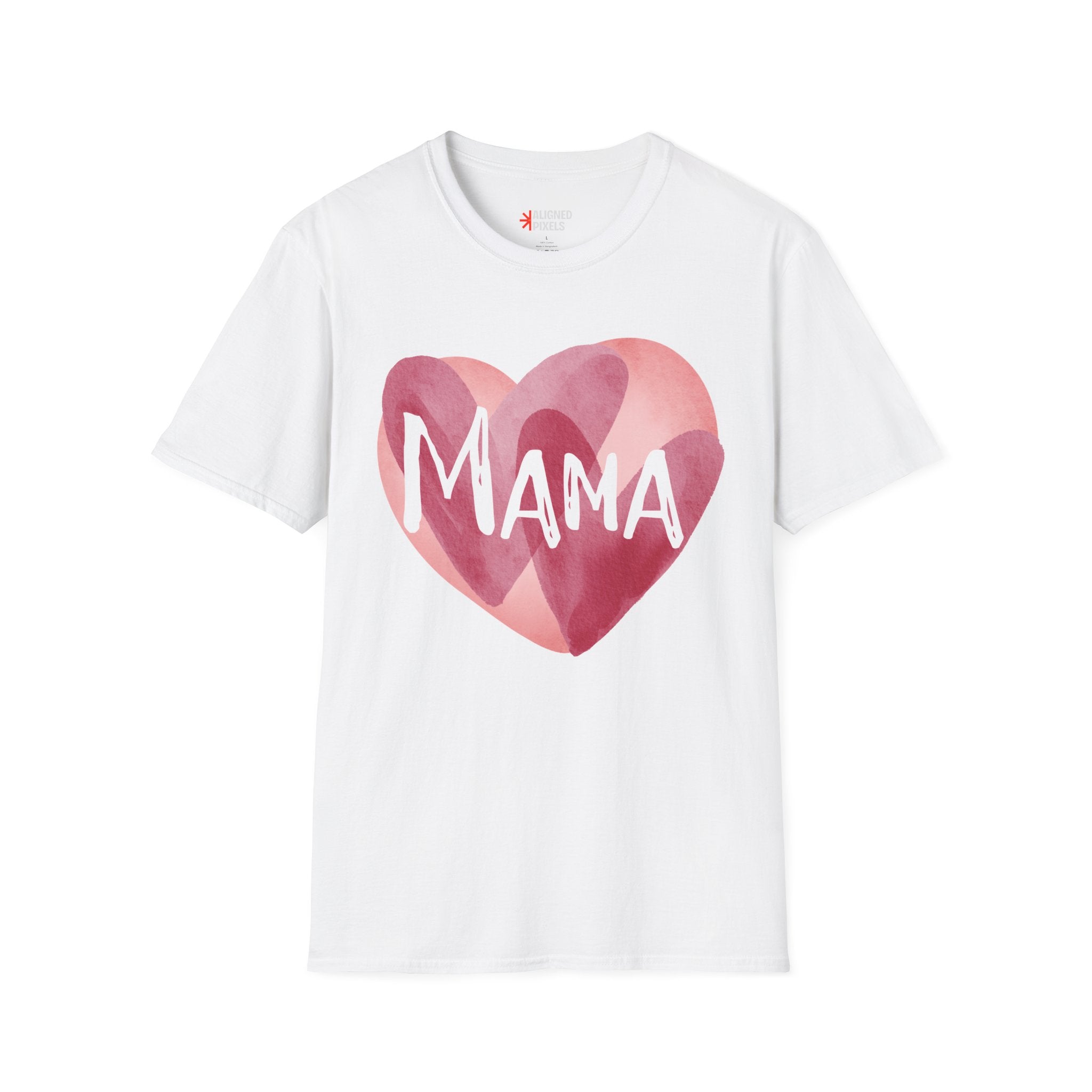 Mama Heart T-Shirt — Watercolor Pink Heart "Mama" Tee, Mother's Day Gift