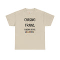 Chasing Trains, Raising Boys T-Shirt — Cute Parent Tee for Train-Loving Moms & Dads