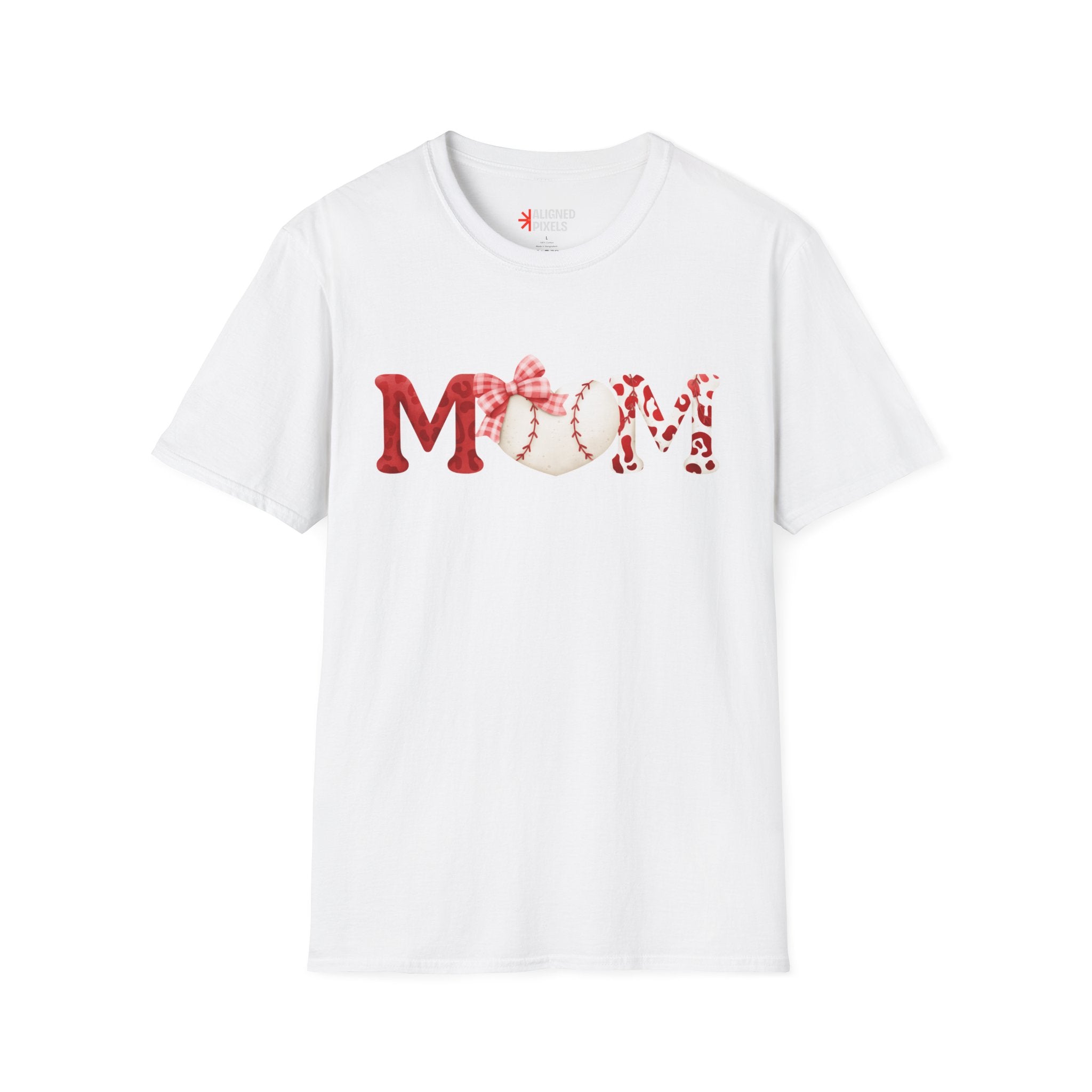 Mom Baseball Heart T-Shirt — Floral Red "MOM" Soft Tee