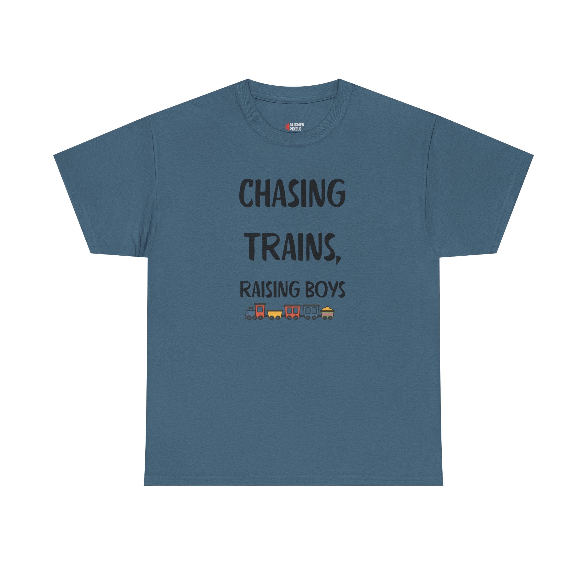 Chasing Trains, Raising Boys T-Shirt — Cute Parent Tee for Train-Loving Moms & Dads