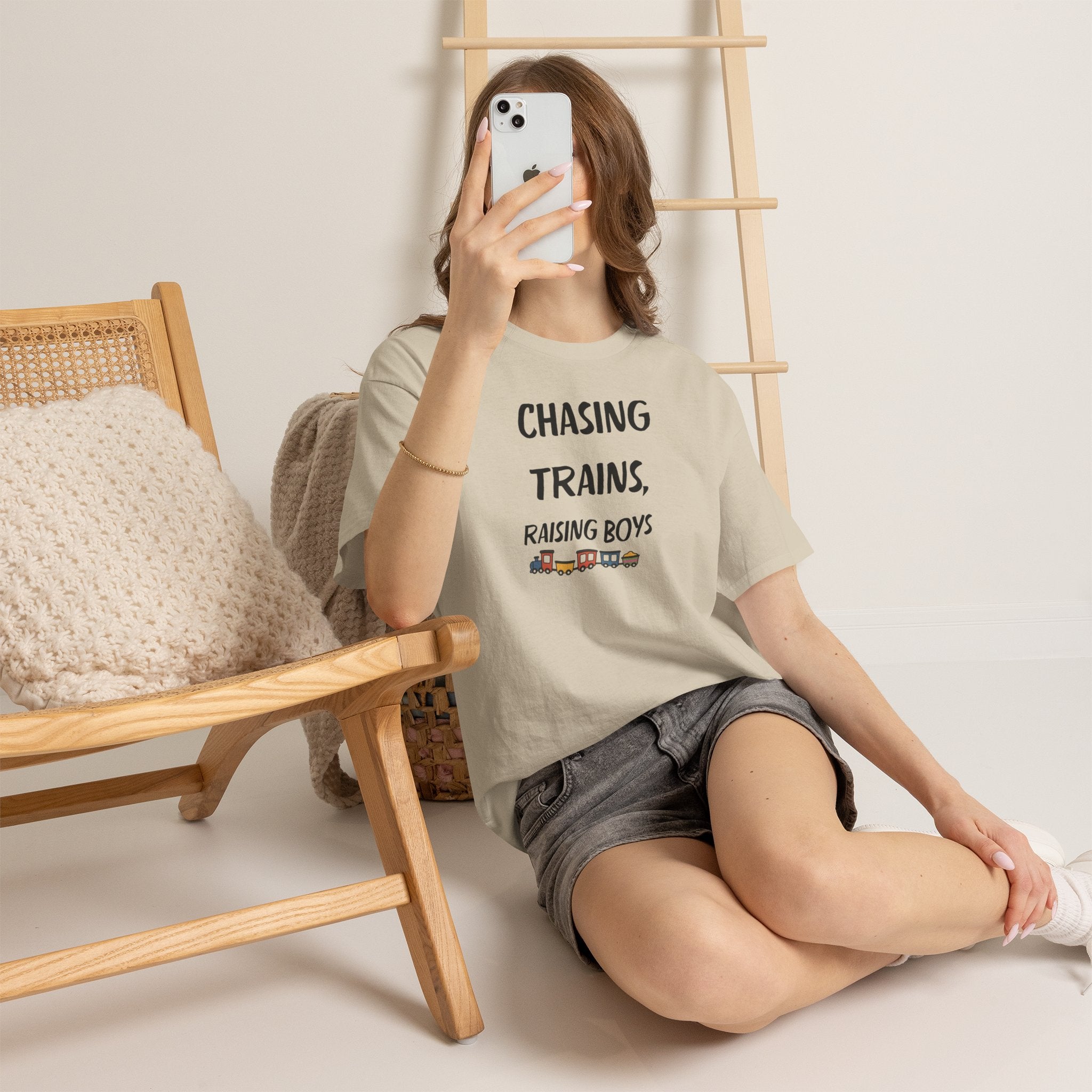 Chasing Trains, Raising Boys T-Shirt — Cute Parent Tee for Train-Loving Moms & Dads