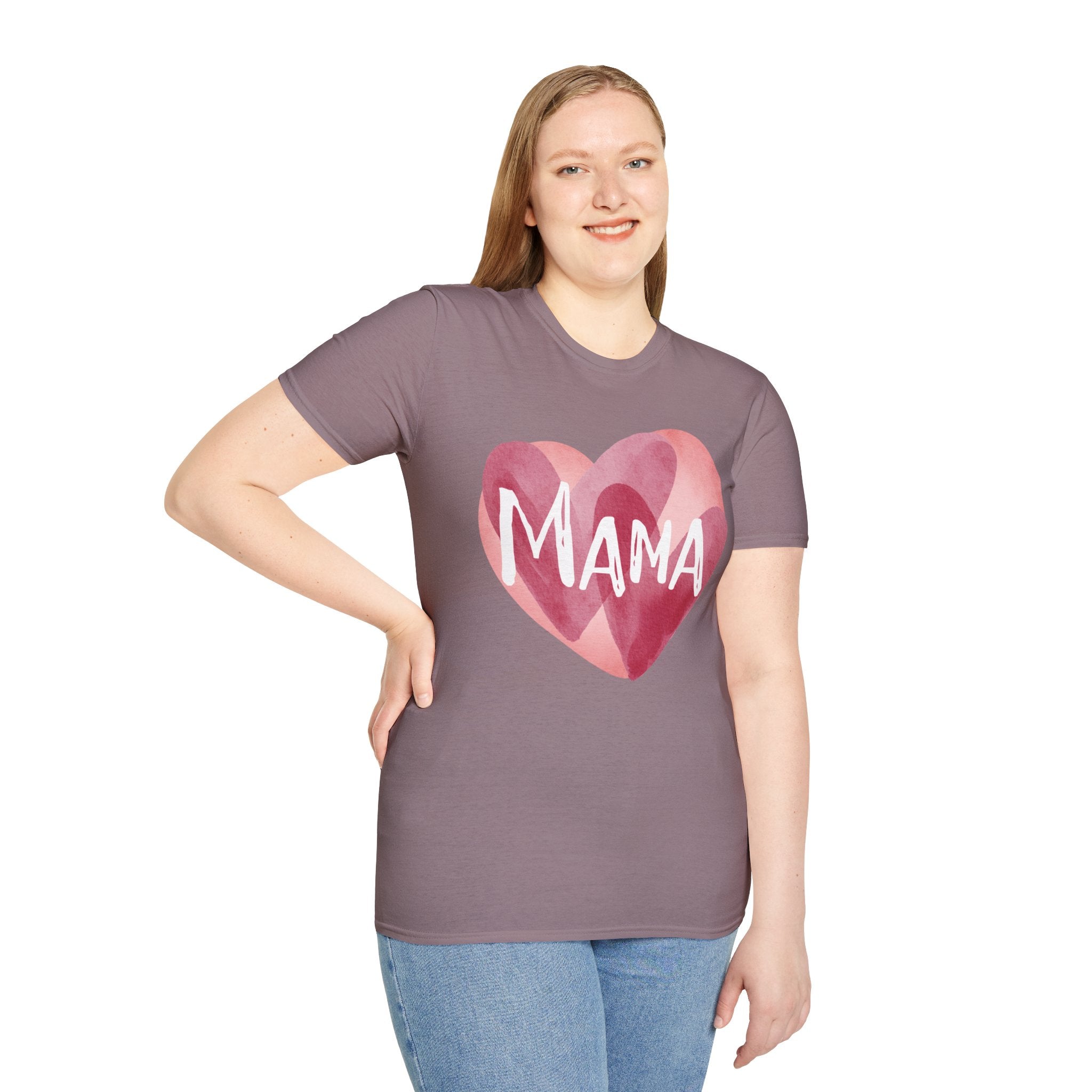 Mama Heart T-Shirt — Watercolor Pink Heart "Mama" Tee, Mother's Day Gift