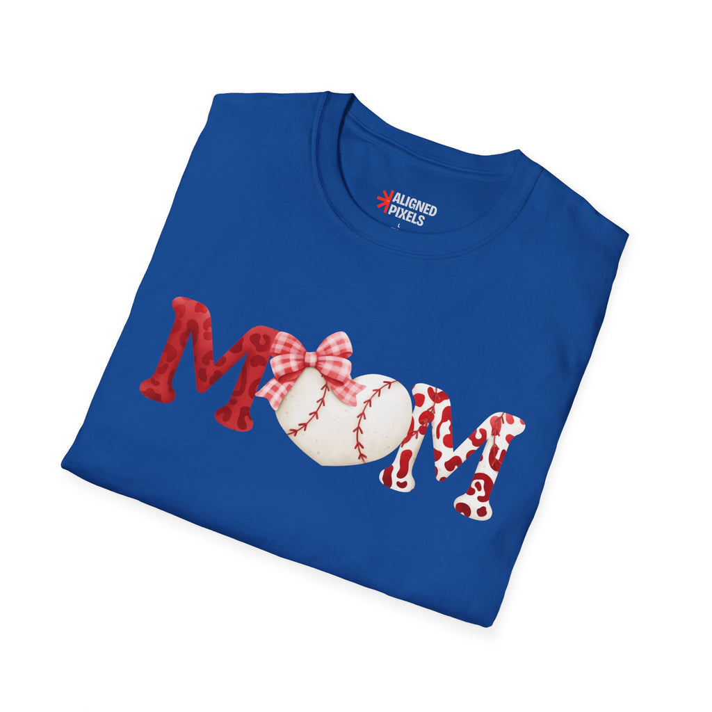Mom Baseball Heart T-Shirt — Floral Red "MOM" Soft Tee