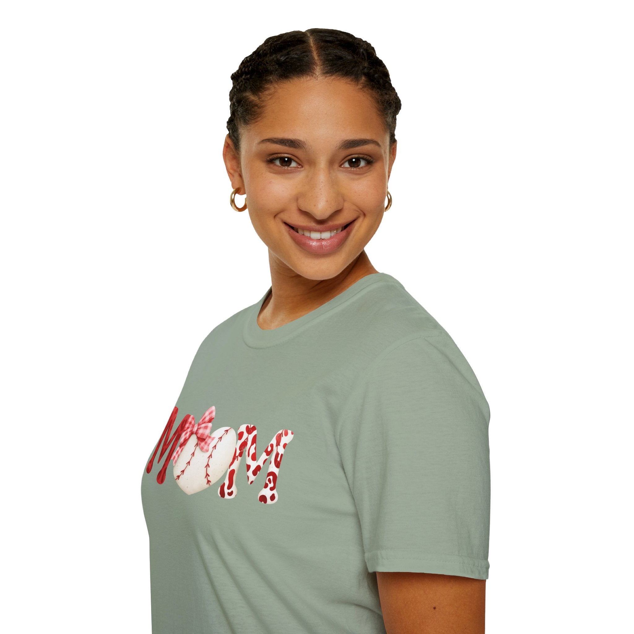 Mom Baseball Heart T-Shirt — Floral Red "MOM" Soft Tee