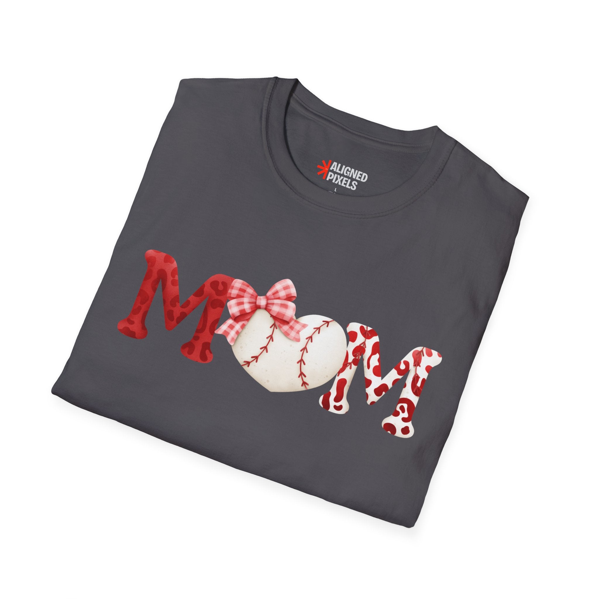 Mom Baseball Heart T-Shirt — Floral Red "MOM" Soft Tee