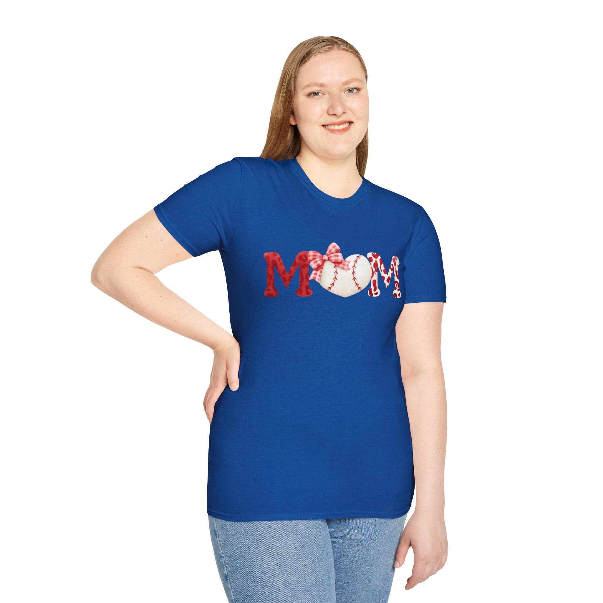 Mom Baseball Heart T-Shirt — Floral Red "MOM" Soft Tee
