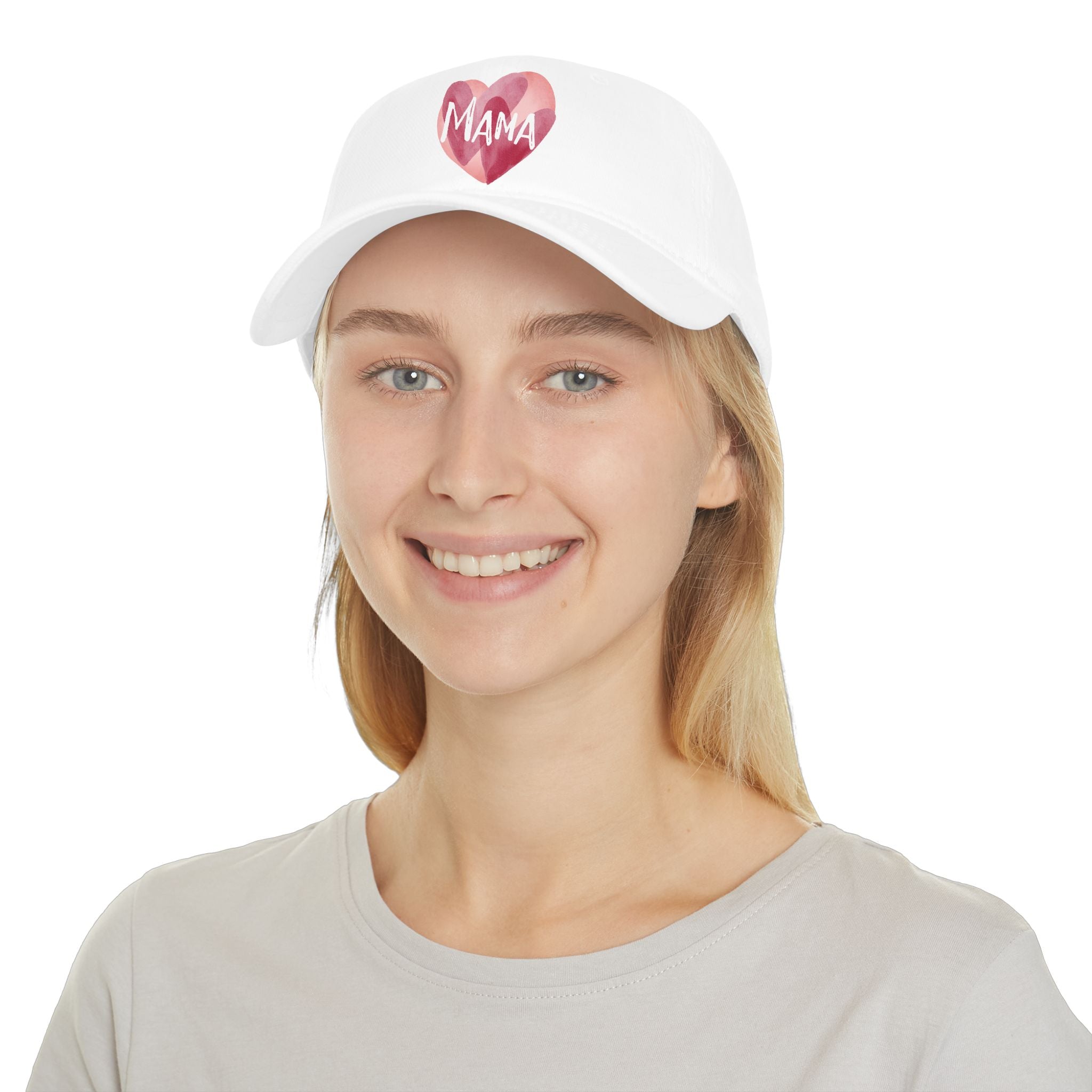 Mama Heart Baseball Cap — Watercolor Pink Heart Hat for Moms, Mother's Day Gift