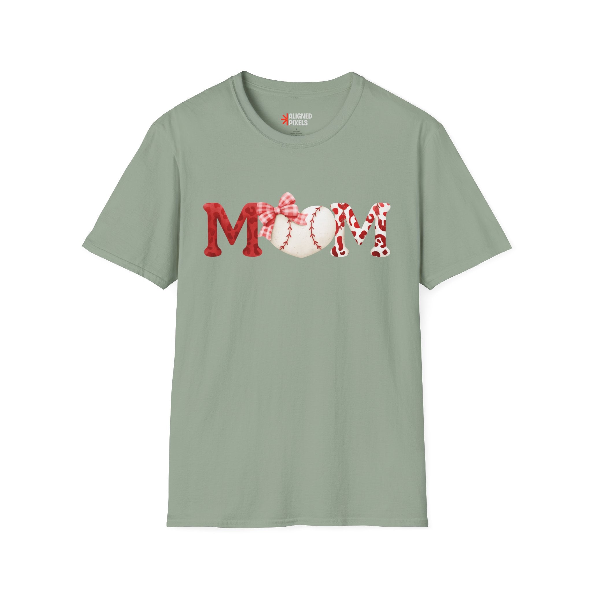 Mom Baseball Heart T-Shirt — Floral Red "MOM" Soft Tee