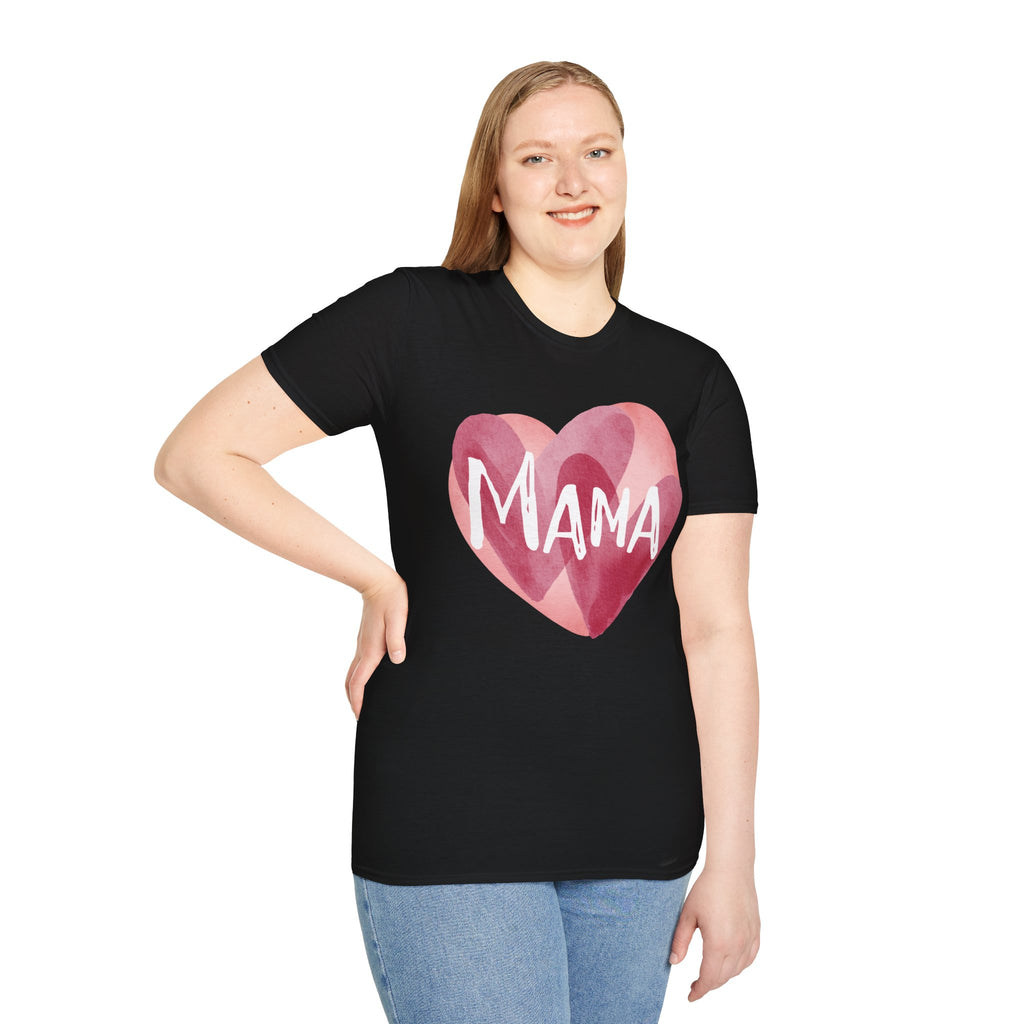 Mama Heart T-Shirt — Watercolor Pink Heart "Mama" Tee, Mother's Day Gift