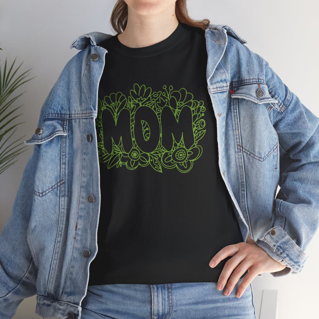Mom Floral Outline T-Shirt — "MOM" Flower Doodle Tee for Mother's Day & Everyday