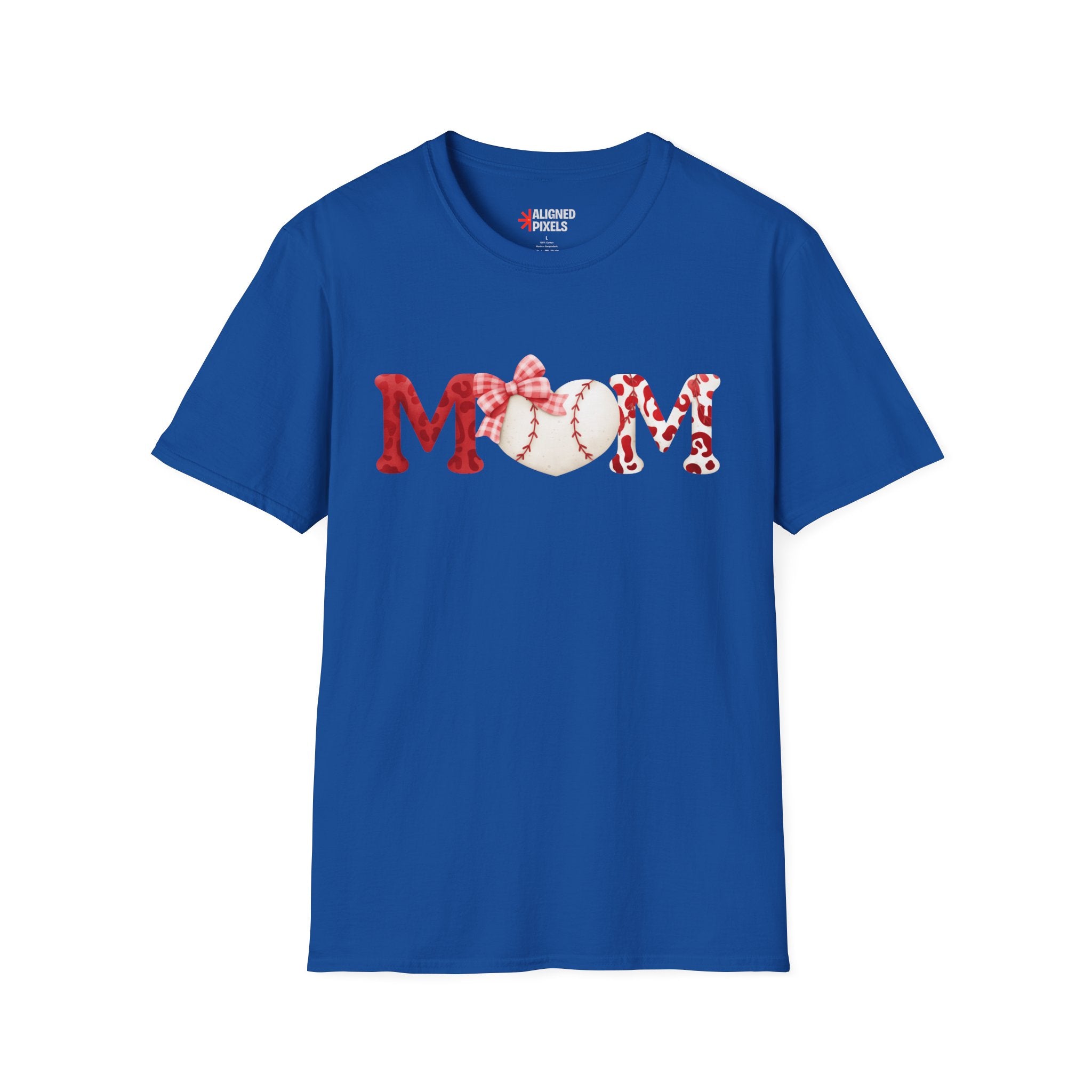 Mom Baseball Heart T-Shirt — Floral Red "MOM" Soft Tee