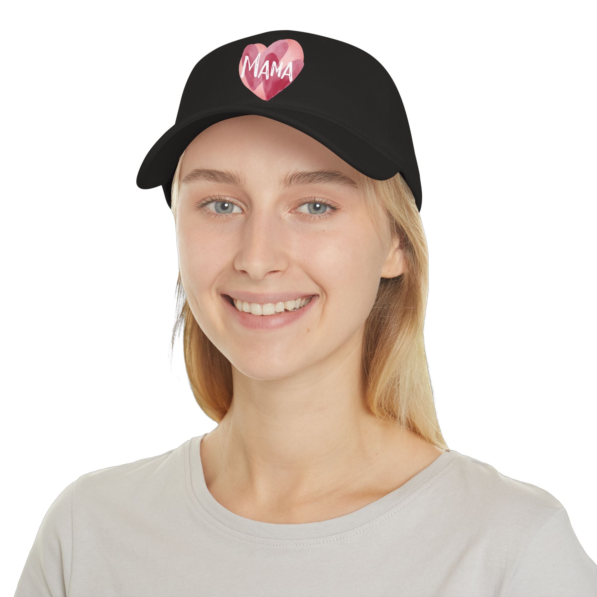 Mama Heart Baseball Cap — Watercolor Pink Heart Hat for Moms, Mother's Day Gift