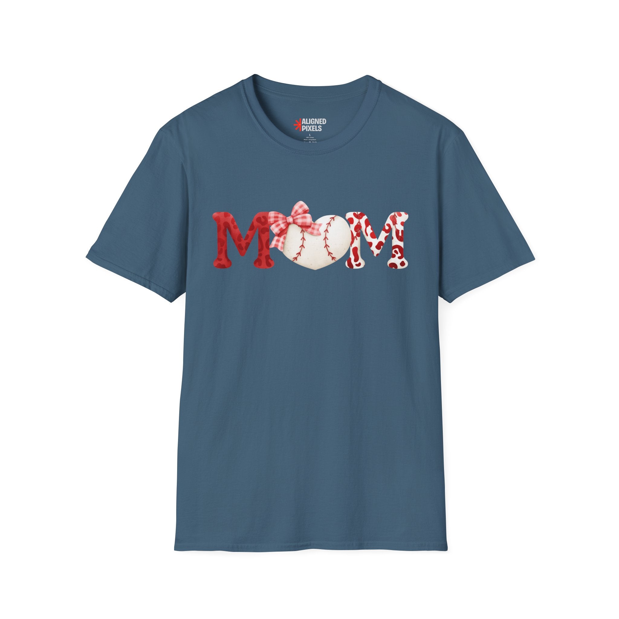 Mom Baseball Heart T-Shirt — Floral Red "MOM" Soft Tee