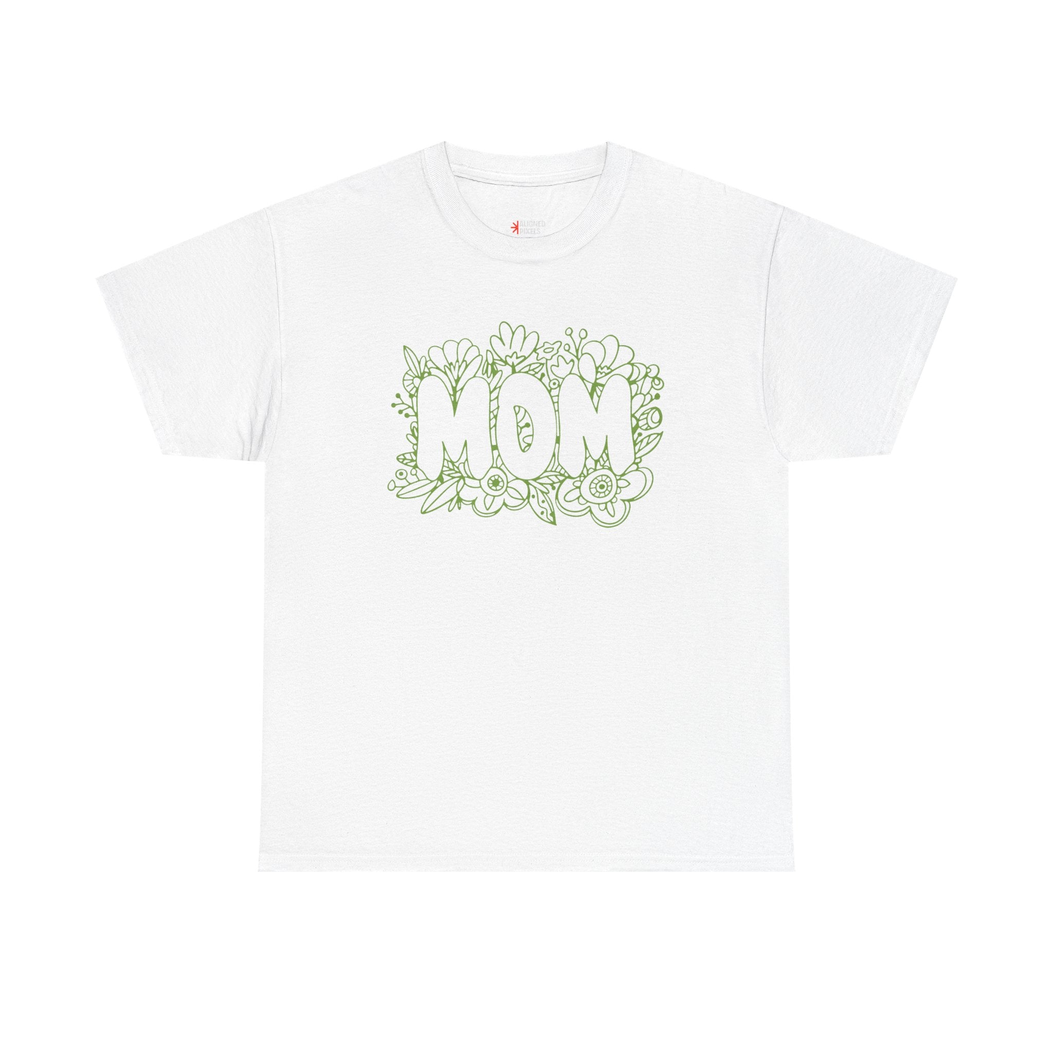 Mom Floral Outline T-Shirt — "MOM" Flower Doodle Tee for Mother's Day & Everyday