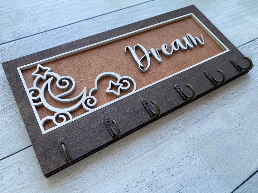 Wooden Key Holder with Lighthouse and Sailboat Design, Coastal Home Decor