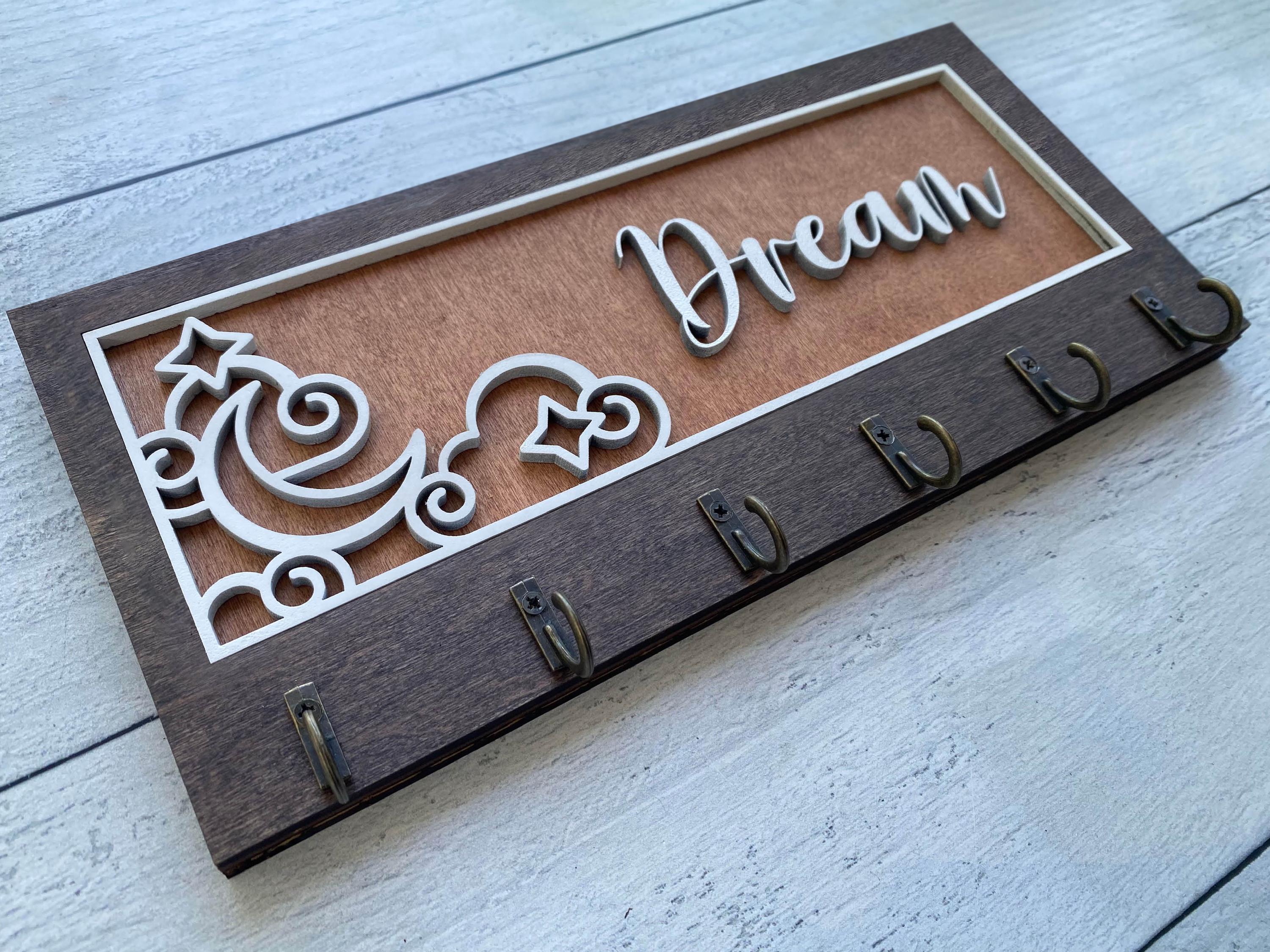 Wooden Key Holder with Lighthouse and Sailboat Design, Coastal Home Decor