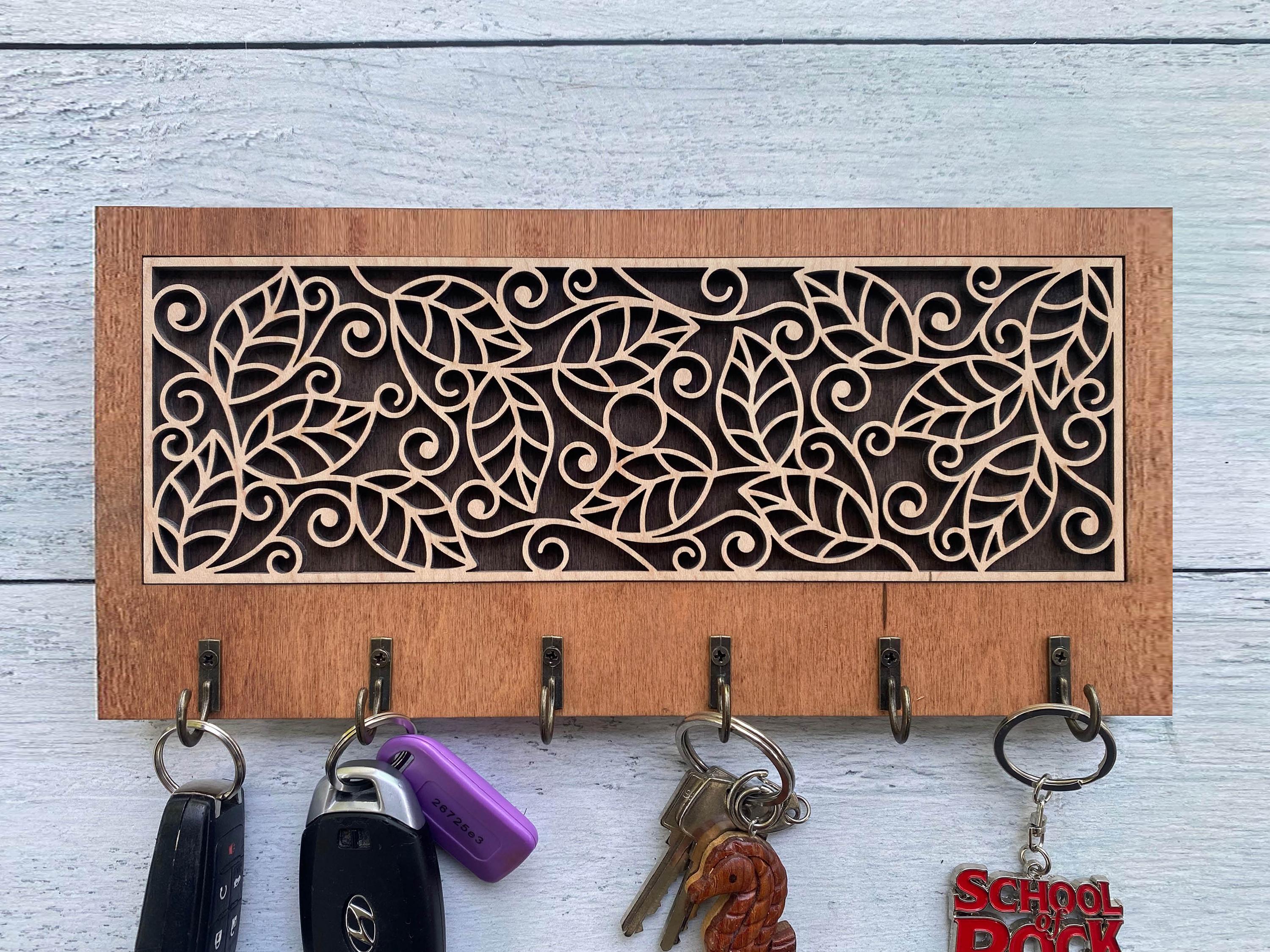 Wooden Key Holder with Lighthouse and Sailboat Design, Coastal Home Decor