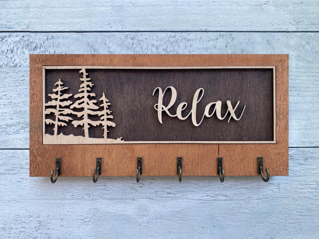 Wooden Key Holder with Lighthouse and Sailboat Design, Coastal Home Decor