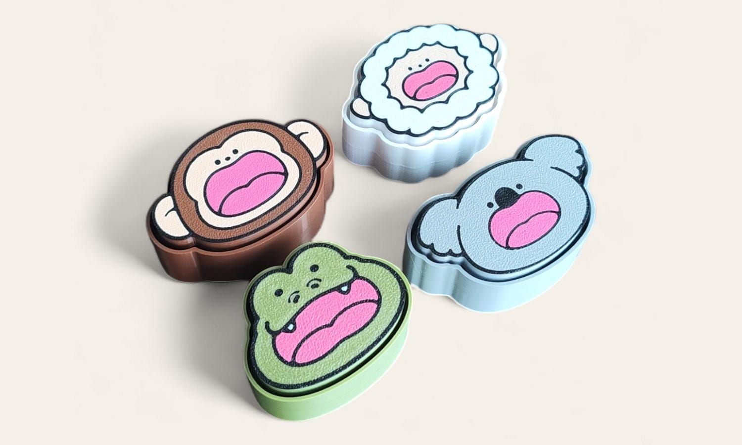 3D Printed Animal Fidget Toys: Monkey, Koala, Frog, Sheep Clickers