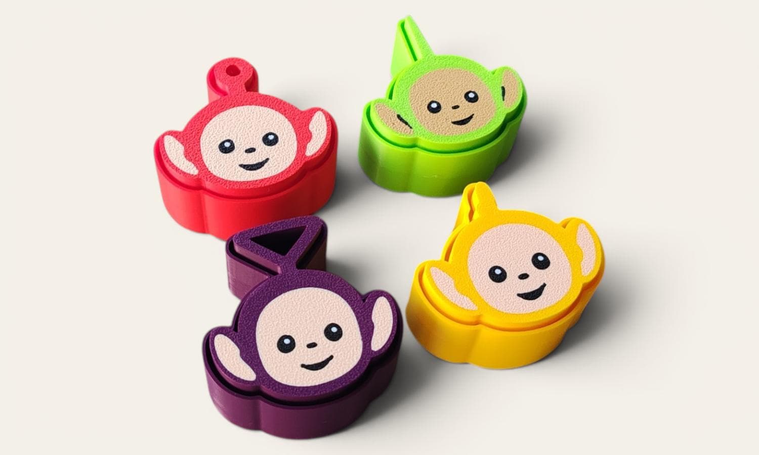 Teletubbies Fidget Keychains: 3D Printed Sensory Clickers – Nostalgic Toy Bag Charms